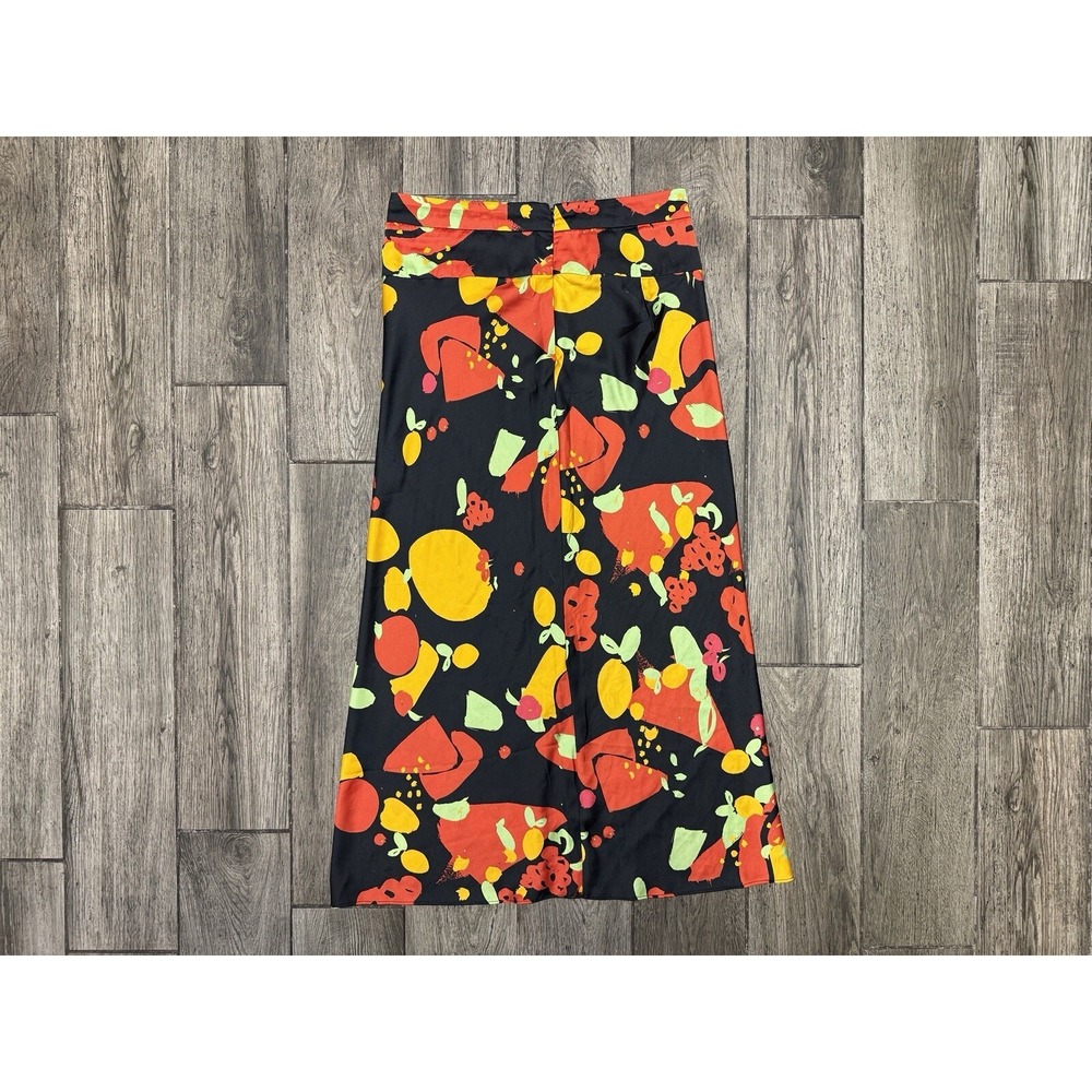 Free People Normani Bias MAXI Skirt Fruity Pop SATIN Black Fruit Print  SZ 12